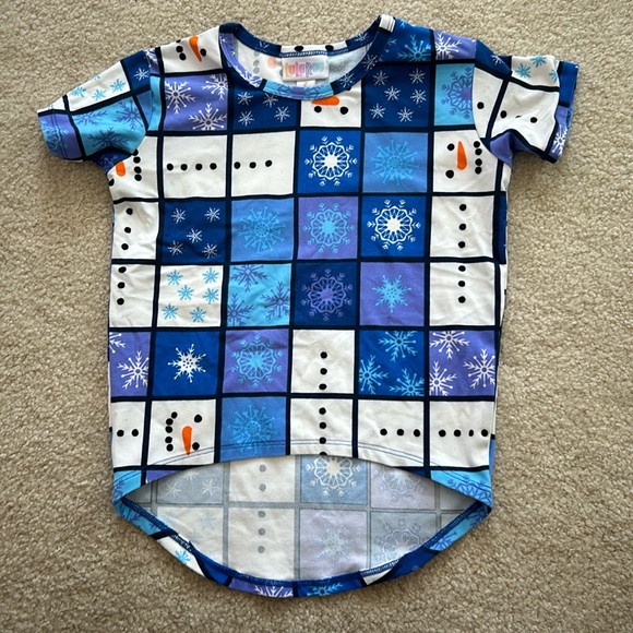 Girls size 2 top 2T winter snowman snow high low short sleeve soft lularoe - Picture 1 of 2